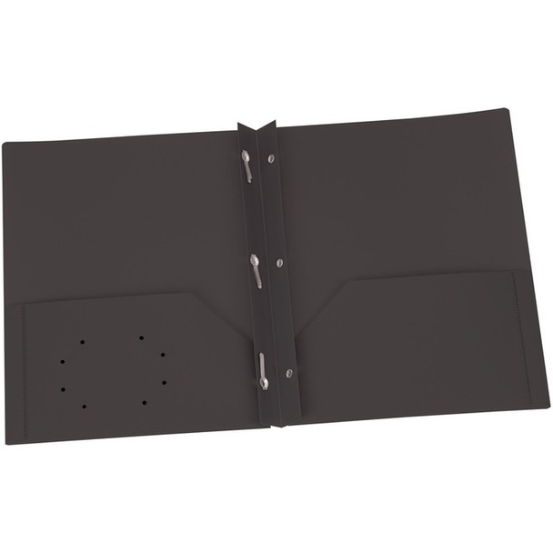 Oxford Black Two Pocket Poly Portfolio with Prongs - 25 / Box (OXF76022)