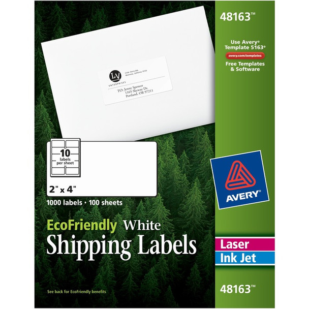 Avery EcoFriendly Shipping Labels, Permanent Adhesive, 2" x 4", 1,000 Labels (48163) - 1000 / Box (AVE48163)