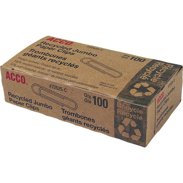 Acco Recycled Paper Clips - 100 / Box (ACC72525)