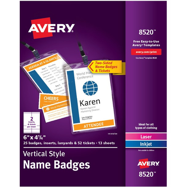 Avery Vertical Style Name Badges Kit - 25 / Pack (AVE8520)