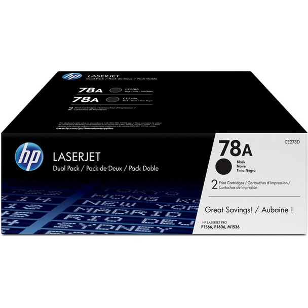 HP 78A (CE278D) Original Toner Cartridge Dual Pack - Black - Dual Pack (HEWCE278D)