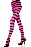 Neon Pink/Black Wide Striped Opaque Pantyhose