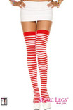 Red and White Opaque Striped Thigh Hi