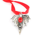 Metal Vampire Bat Medallion with Red Stone