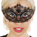 Black Metal Masquerade Mask With Clear Jewels