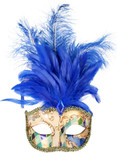 Allegra Creme Masquerade Mask With Blue Feathers