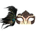 Burlesque Black Masquerade Mask w/ Peacock Feathers