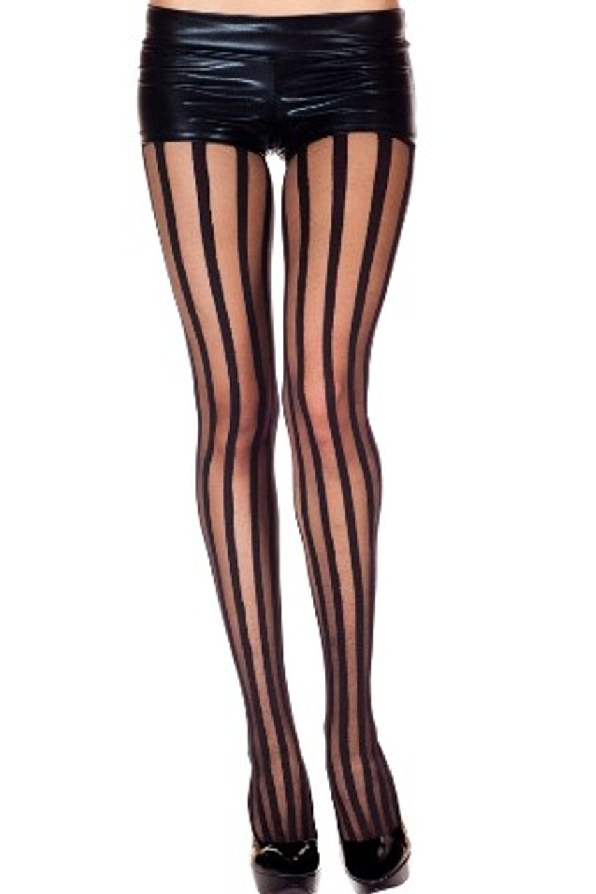 Black Sheer and Opaque Striped Pantyhose From Costumes To Buy.