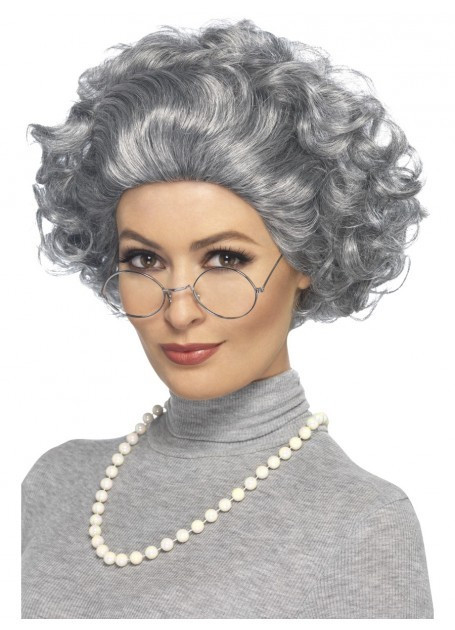 Grey Granny Costume Wig & Glasses