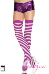 Purple/White Striped Thigh Hi Stockings