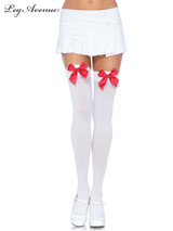 Opaque Thigh Highs White With Red Bow