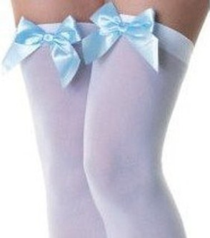 White Opaque Thigh Hi Stockings With Blue Bow