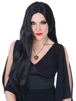 Morticia Long Black Wig No Fringe