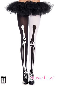 Mismatch Skeleton Print Pantyhose Stockings