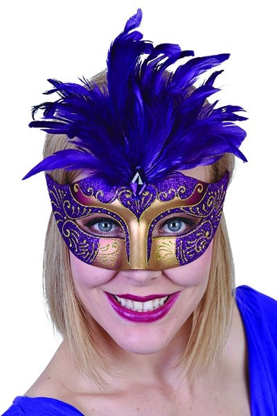 Purple Gabrielle Eye Masquerade Mask with Feathers