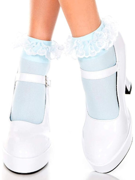 Lace Ruffle Ankle Stockings - Baby Blue Lace Ruffle Ankle Stockings - Baby Blue