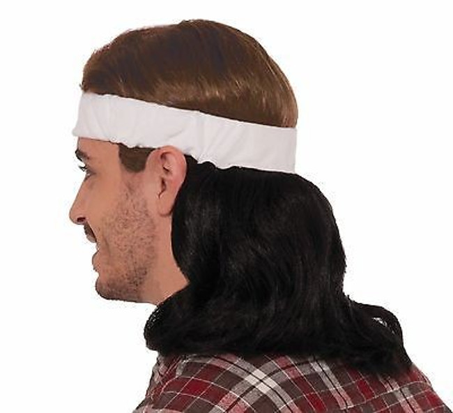 White Headband with Attached Black Mullet Hair