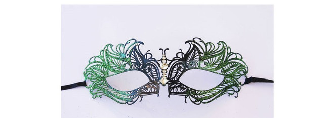 Black Metal Masquerade Mask With Green Glitter