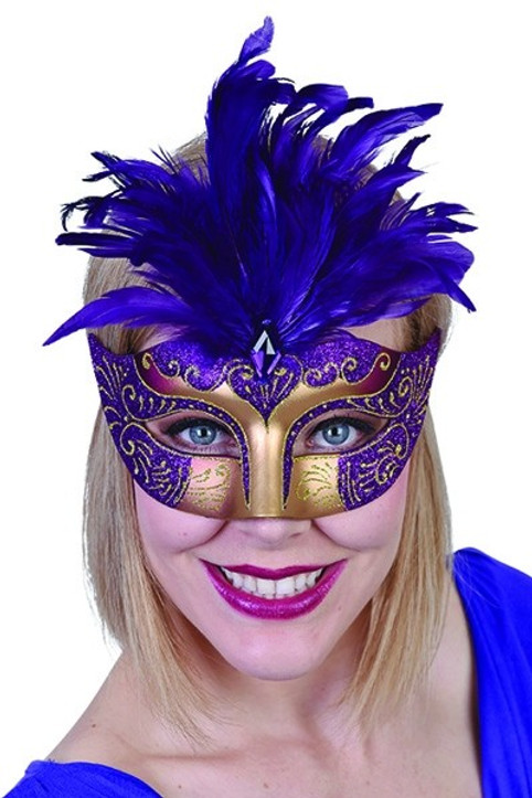 Purple Gabrielle Eye Masquerade Mask with Feathers