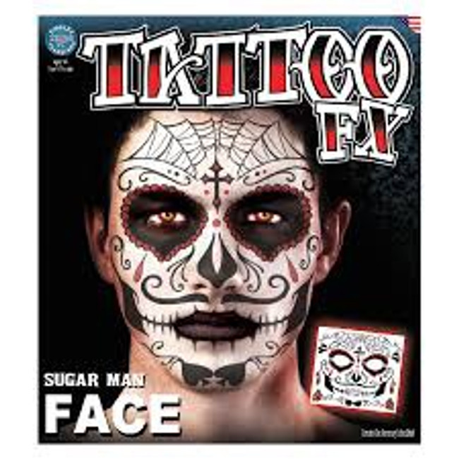 Sugar Skull Man Temporary Face Tattoo
