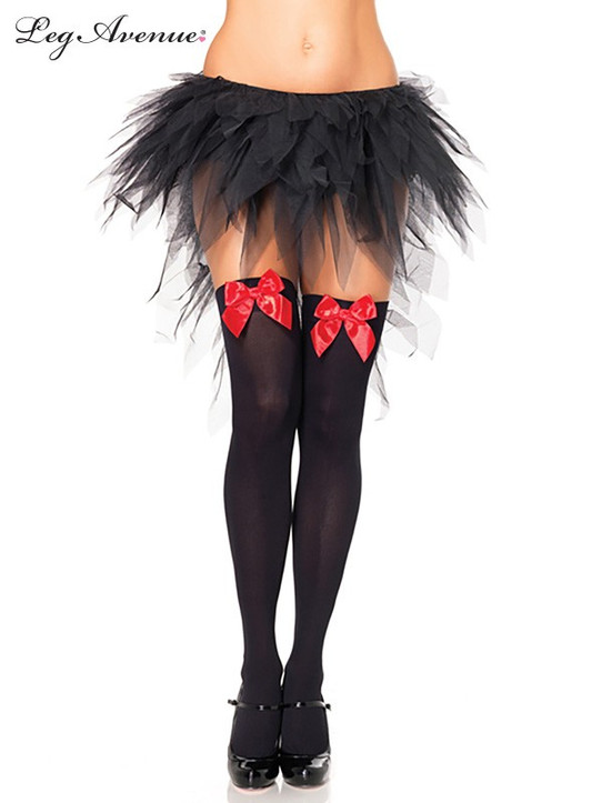 Opaque Thigh Highs Black With Red Bow