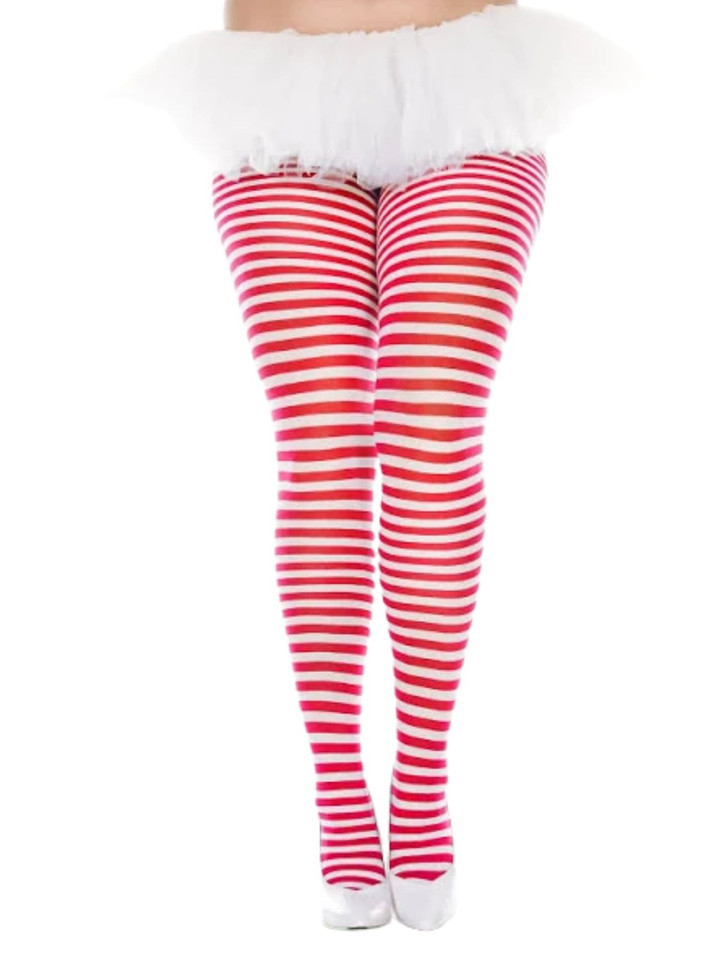 Striped Red And White Tights Plus