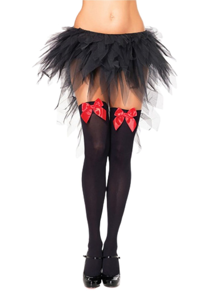 Opaque Thigh Highs Black With Red Bow
