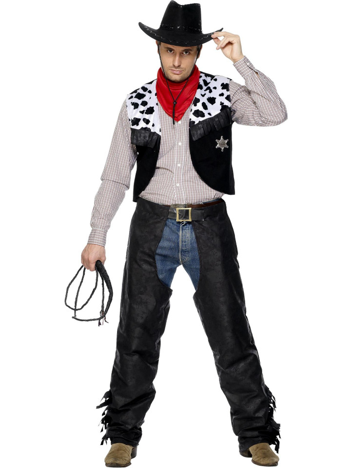 Black Cowhide Cowboy Costume Adult
