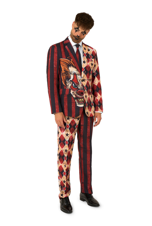 Men’s Scary Clown Suit Costume – Red & Black Evil Circus Costume
