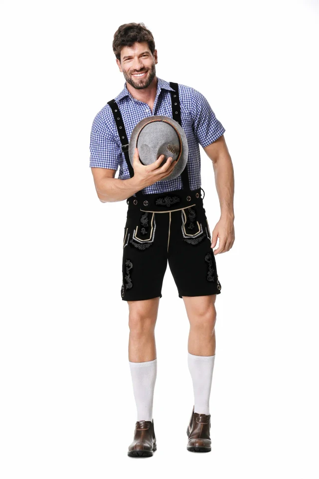 Karl Blue Black Lederhosen & Blue Check Mens Oktoberfest Set