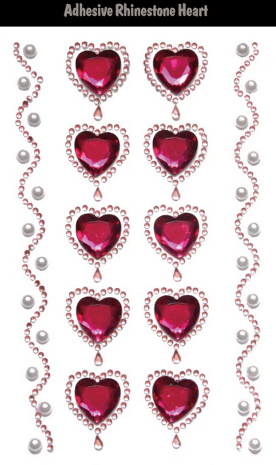 Adhesive Rhinestones - Heart (Pink)