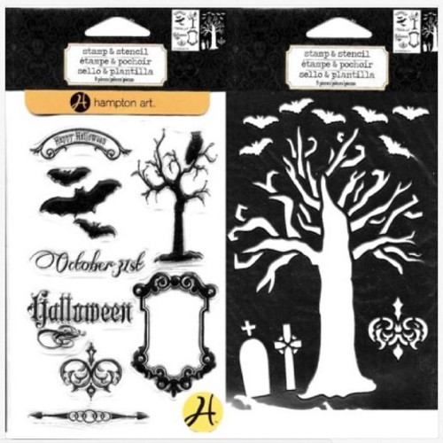Hampton Art Stamp & Stencil Duo Set - Halloween Tree