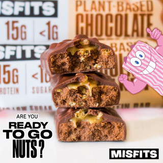 Choc Hazelnut 'fits' right in to the MisFits Plant-Based Protein Bar range!