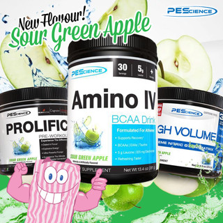 #1 Requested flavour for Prolific, High Volume and Amino IV... Sour Green Apple Joins the PEScience family!