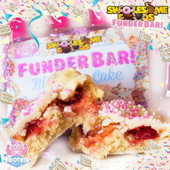 Wait...a CAKE-STUFFED Birthday Cake bar? Is that a thing?! It is now! Thanks, Swolesome!