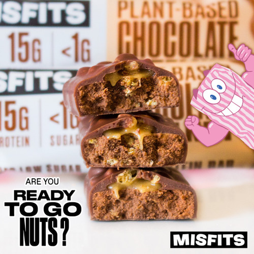 Choc Hazelnut 'fits' right in to the MisFits Plant-Based Protein Bar range! Choc Hazelnut 'fits' right in to the MisFits Plant-Based Protein Bar range!