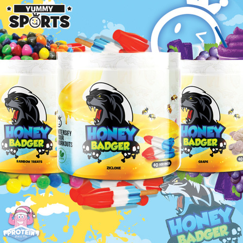 The Honey Badger don't give a sh*t about nothing...except a bad workout! Enter Yummy Sports' new Pre... The Honey Badger don't give a sh*t about nothing...except a bad workout! Enter Yummy Sports' new Pre...