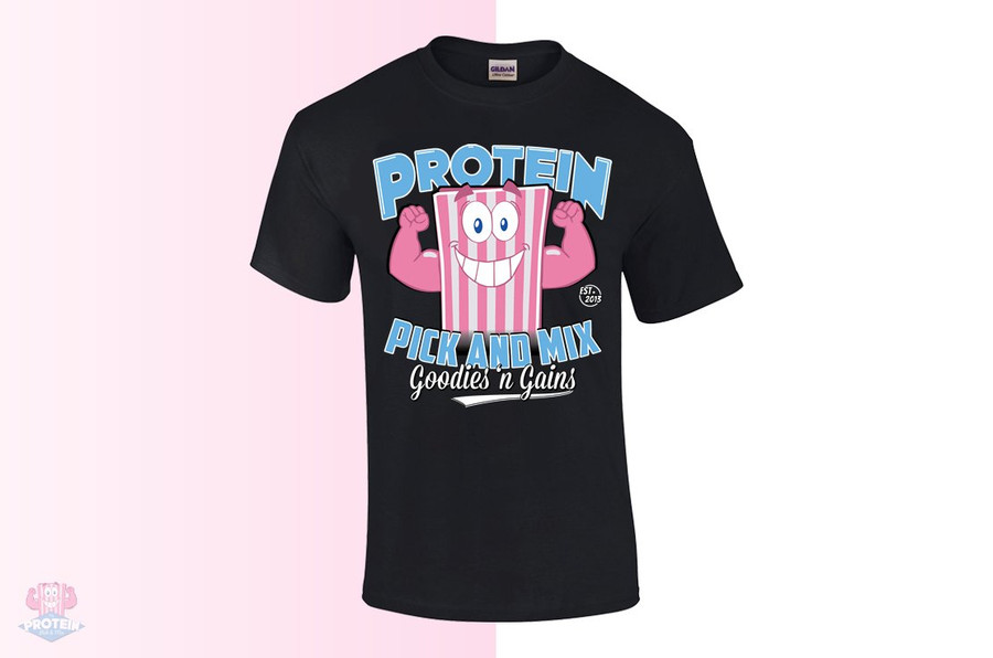 Protein Pick & Mix - 'Goodies 'n Gains' Black T-Shirt at The Protein Pick and Mix