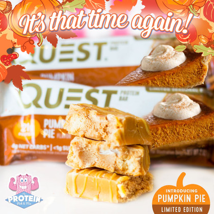Quest's Limited Edition Pumpkin Pie protein bar is back for another year! Quest's Limited Edition Pumpkin Pie protein bar is back for another year!