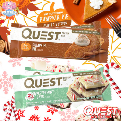 Quest's seasonal snacks are back for another year...don't miss Pumpkin Pie and Peppermint Bark! Quest's seasonal snacks are back for another year...don't miss Pumpkin Pie and Peppermint Bark!
