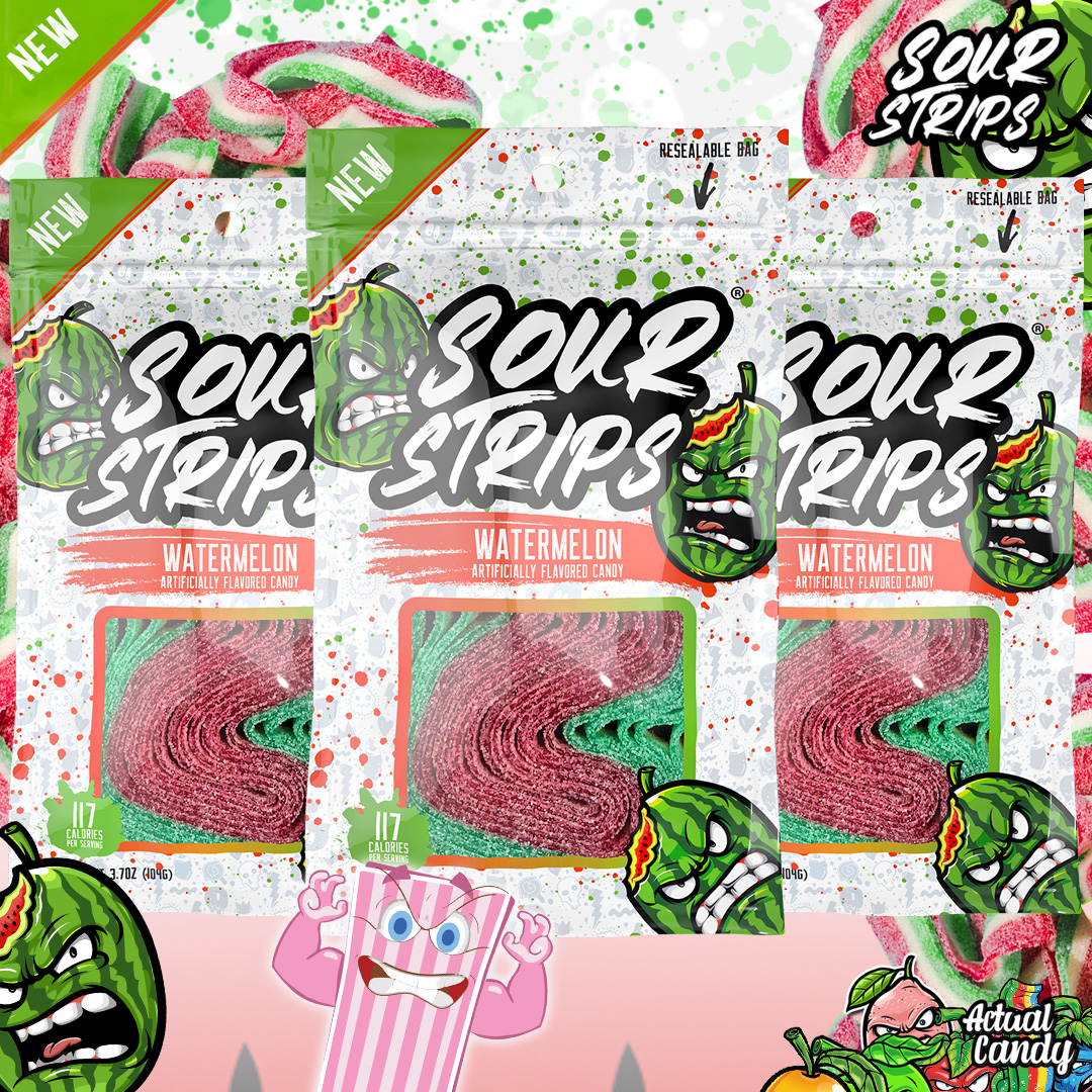Juicy Watermelon joins Sour Strips' fullon Sour Candy family! The