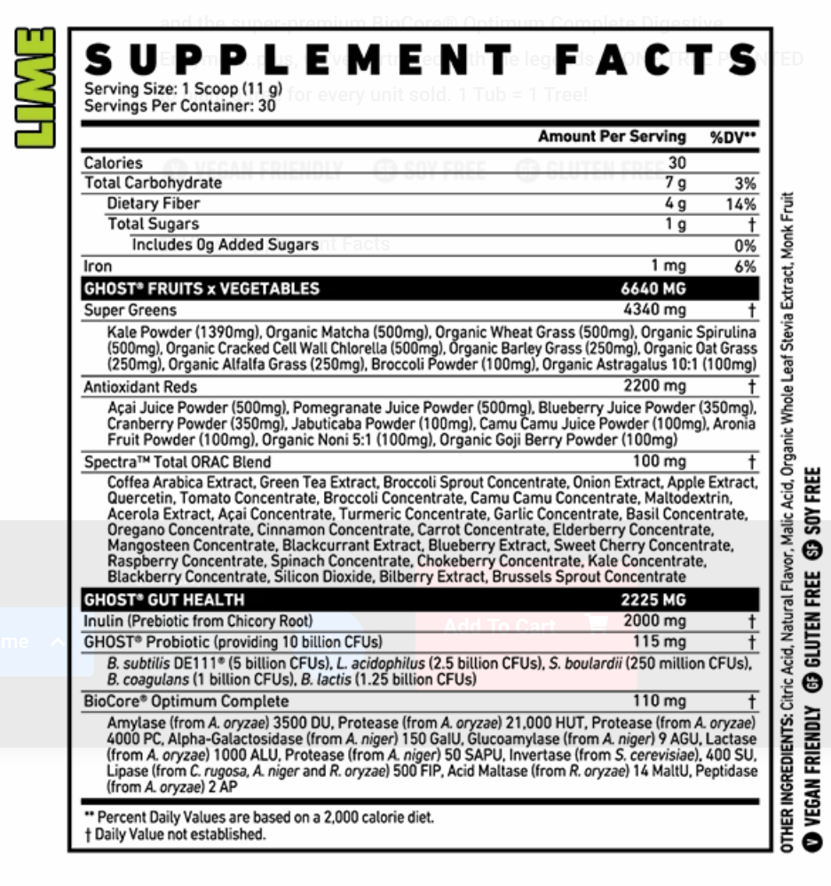 Ghost Greens Lime Flavour 30 Servings The Protein Pick and Mix UK