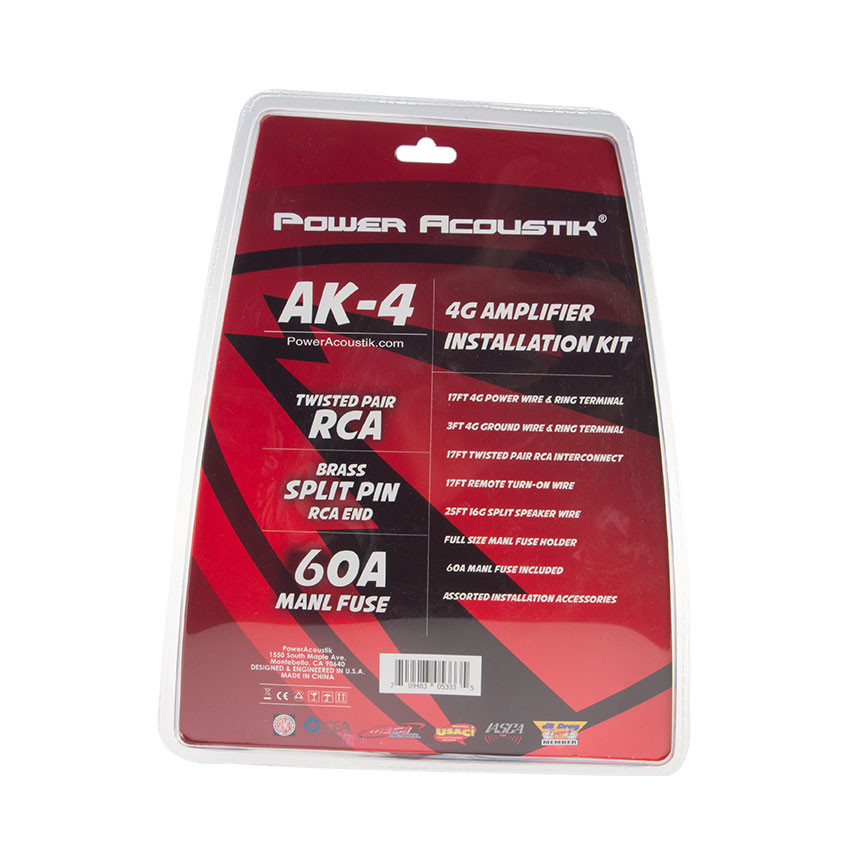 Power Acoustik AK4 4 Gauge Complete Amplifier Wiring Kit Red