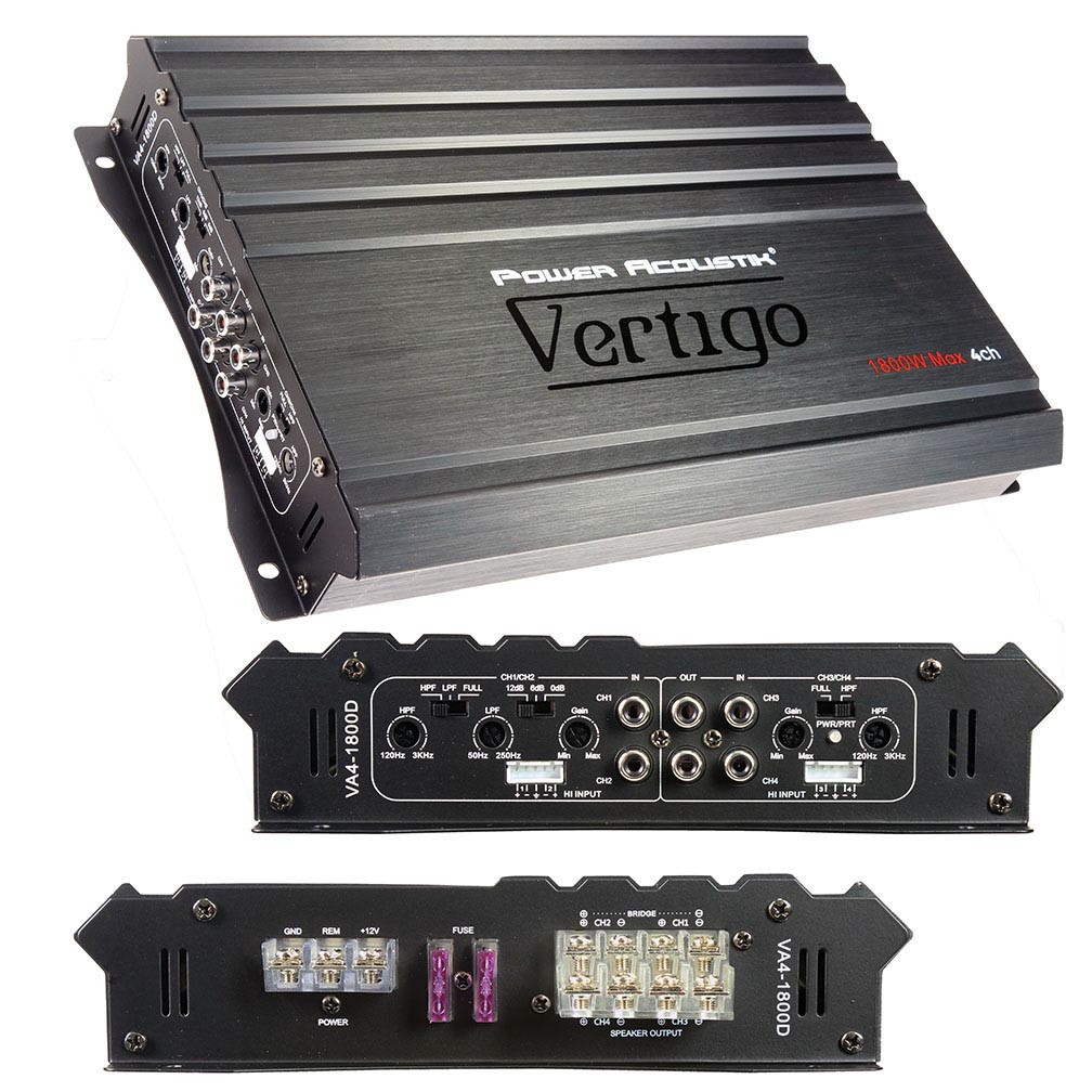 Power Acoustik Vertigo 1800W Max 4 Channel Full Range Amplifier