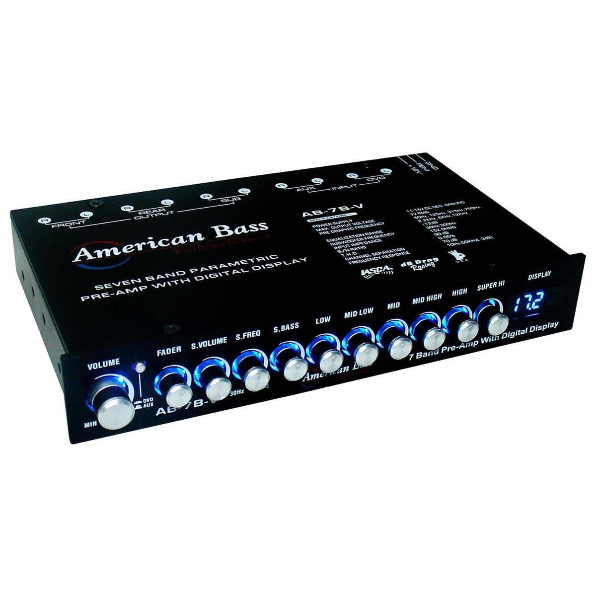 American Bass AB-7B-V | 7 Band Parametric Equalizer w/ LED Voltage