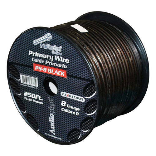 Audiopipe PS8BK | 250 Feet 8 Gauge Power Ground Wire Cable | Black