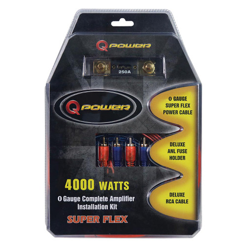 QPower 0GAMPKITSFLEX | 0 Gauge Super Flex 4000W Complete Amplifier Wiring Kit