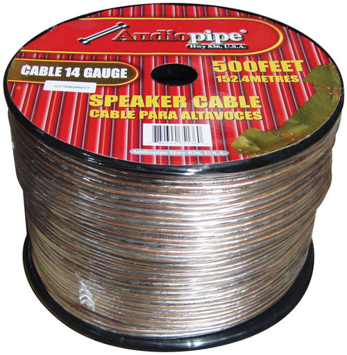 Audiopipe CABLE14500 | 500 Feet 14 Gauge Speaker Wire  Cable | Clear