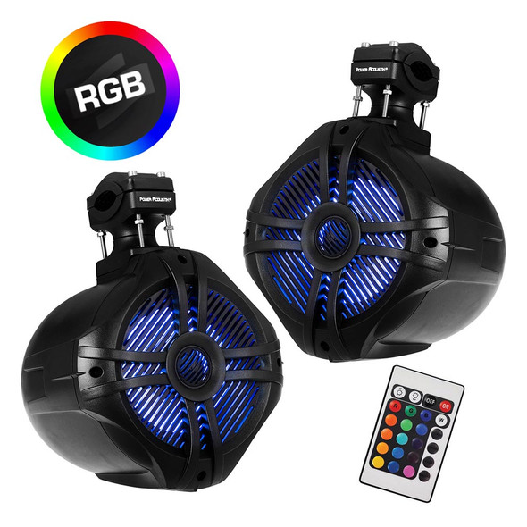 Power Acoustik MWT-80BL | 8 Inch 425W 2-Way Coaxial LED Marine Speakers | Black