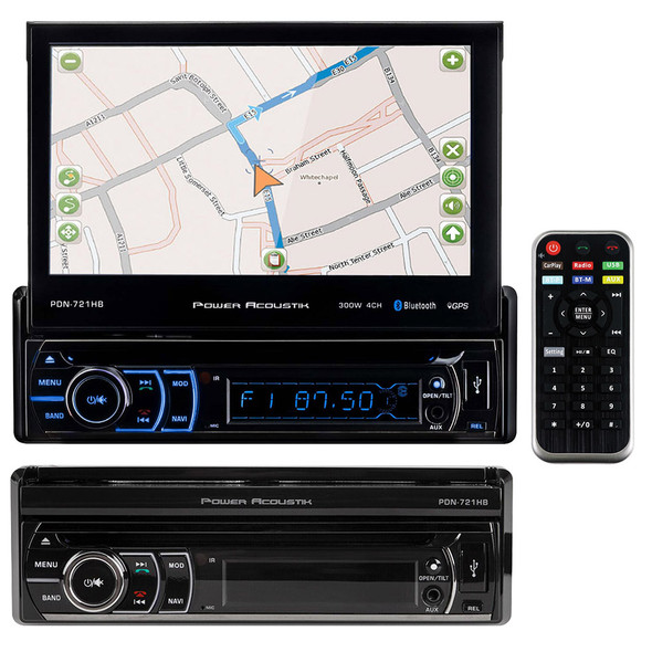 Power Acoustik PDN-721HB | 7 Inch Single Din Flip-Out Touchscreen Navigation Head Unit Car Radio